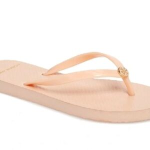 Tory Burch solid thin flip flop perfect blush w gold enamel logo size 10